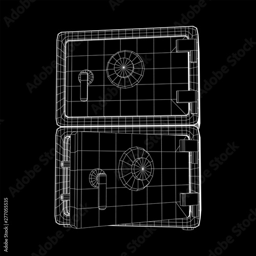 Metal bank vault safe. Wireframe low poly mesh vector illustration