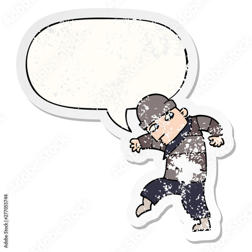 cartoon sneaking thief and speech bubble distressed sticker photo