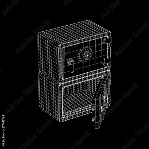 Metal bank vault safe. Wireframe low poly mesh vector illustration