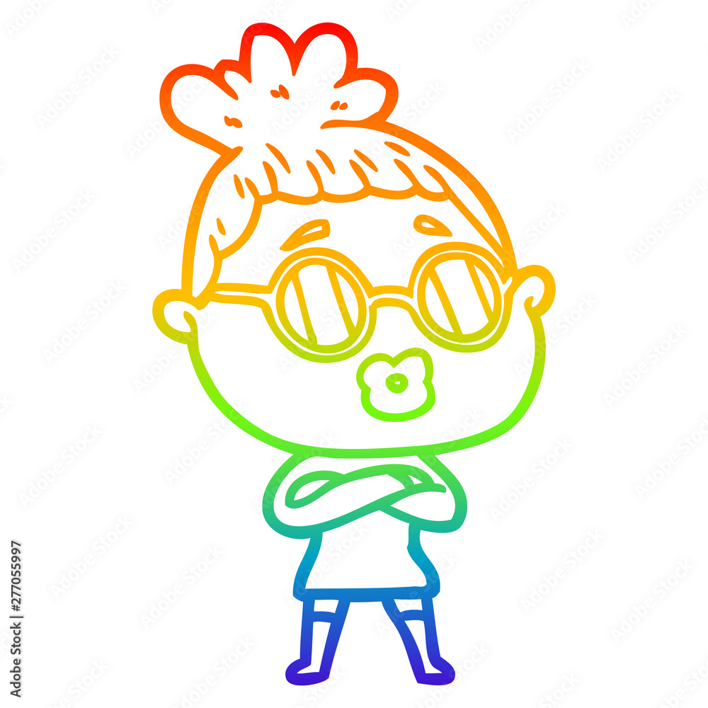 rainbow gradient line drawing cartoon woman wearing spectacles rainbow gradient line drawing cartoon woman wearing spectacles