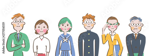 学生　両親　先生　塾講師　イラスト