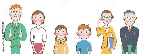 小学生　両親　先生　塾講師　イラスト