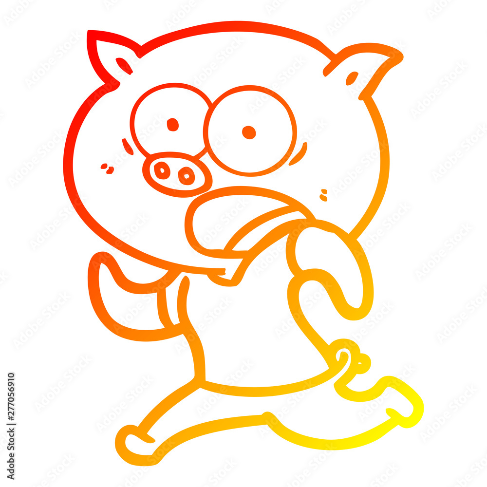 warm gradient line drawing cartoon pig running away warm gradient line drawing cartoon pig running away