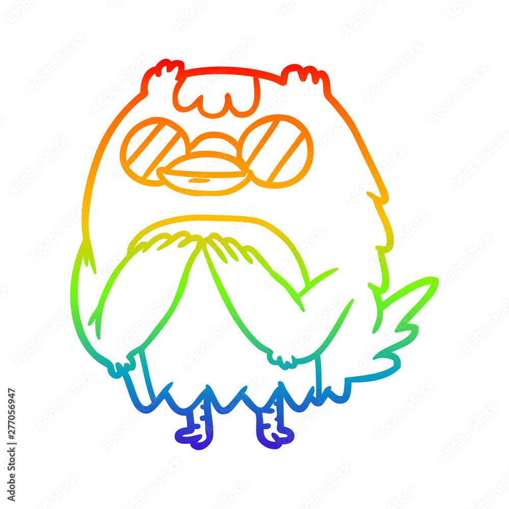 Fototapeta premium rainbow gradient line drawing cute wise old owl