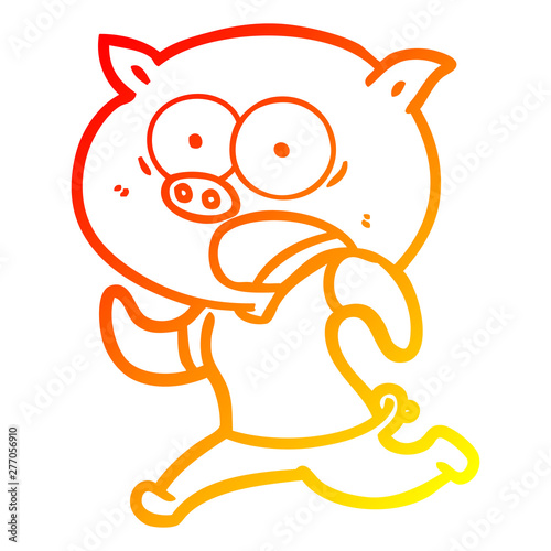 warm gradient line drawing cartoon pig running away