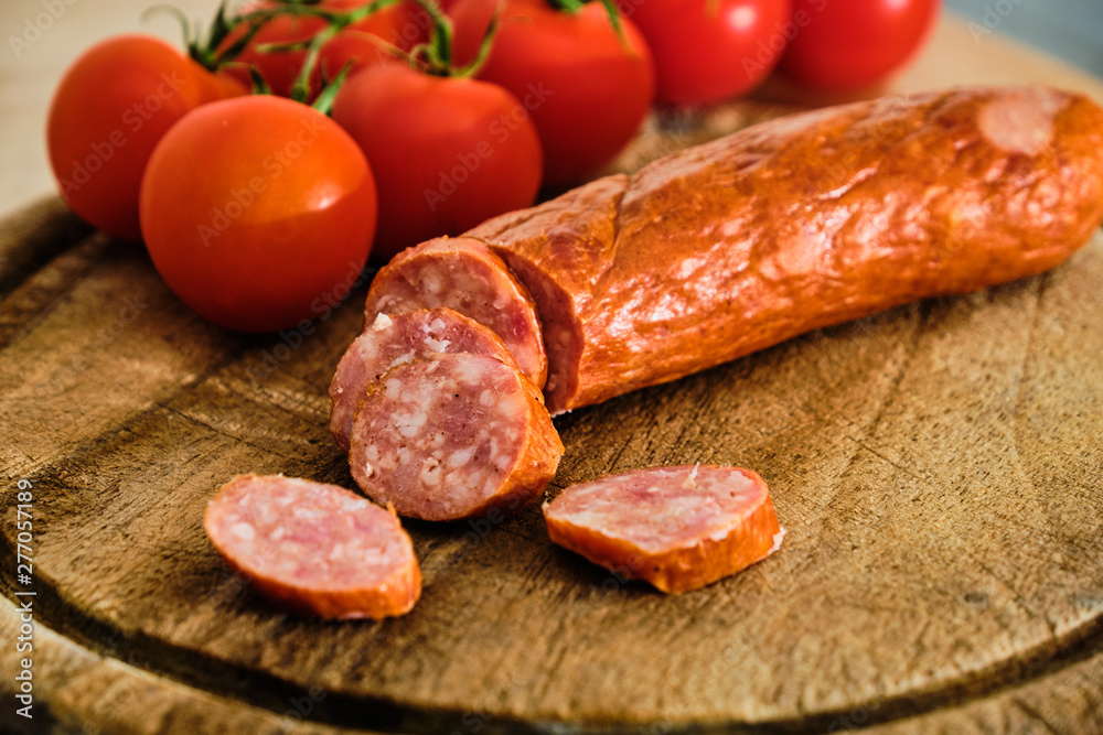 Sliced sausage and tomatoes Sliced sausage and tomatoes