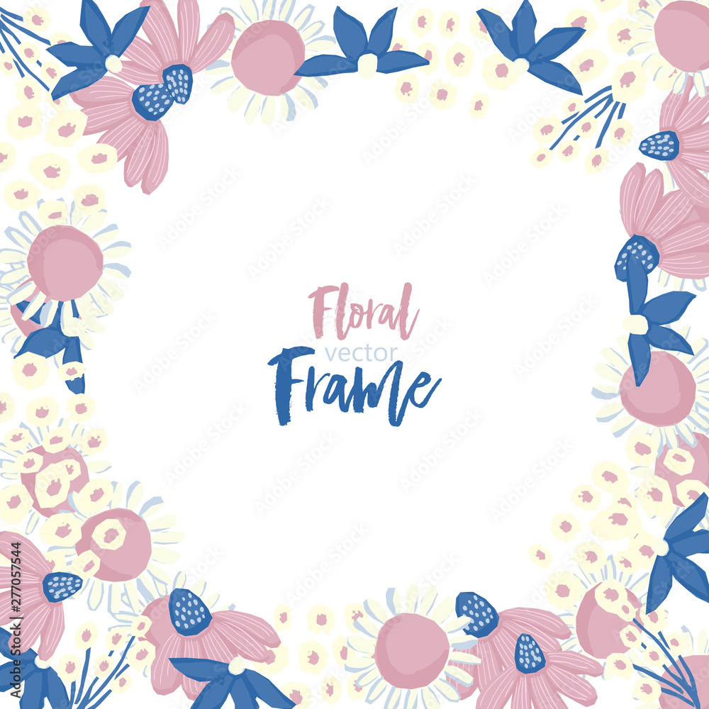 Vector floral frame with flowers and leaves. Vector floral frame with flowers and leaves.