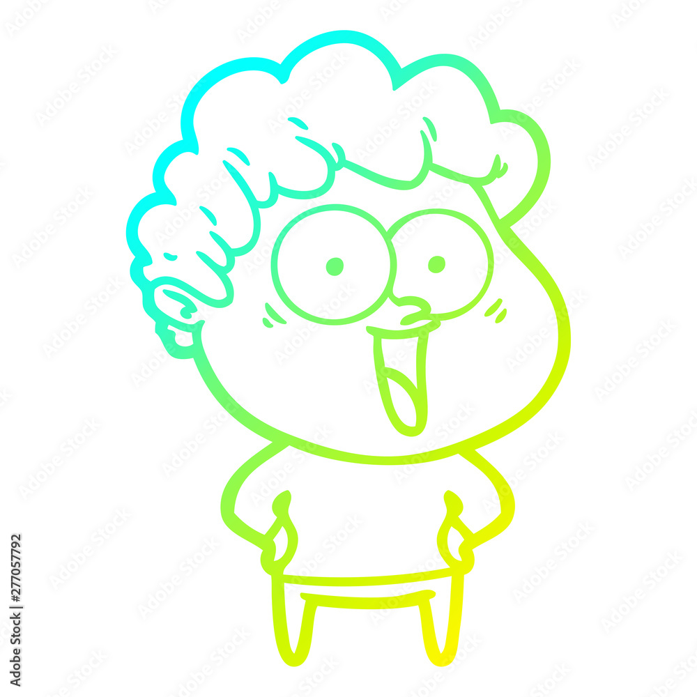 cold gradient line drawing cartoon happy man