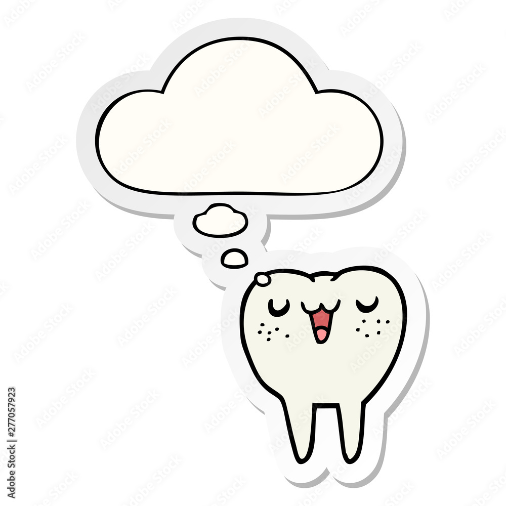 cartoon tooth and thought bubble as a printed sticker cartoon tooth and thought bubble as a printed sticker