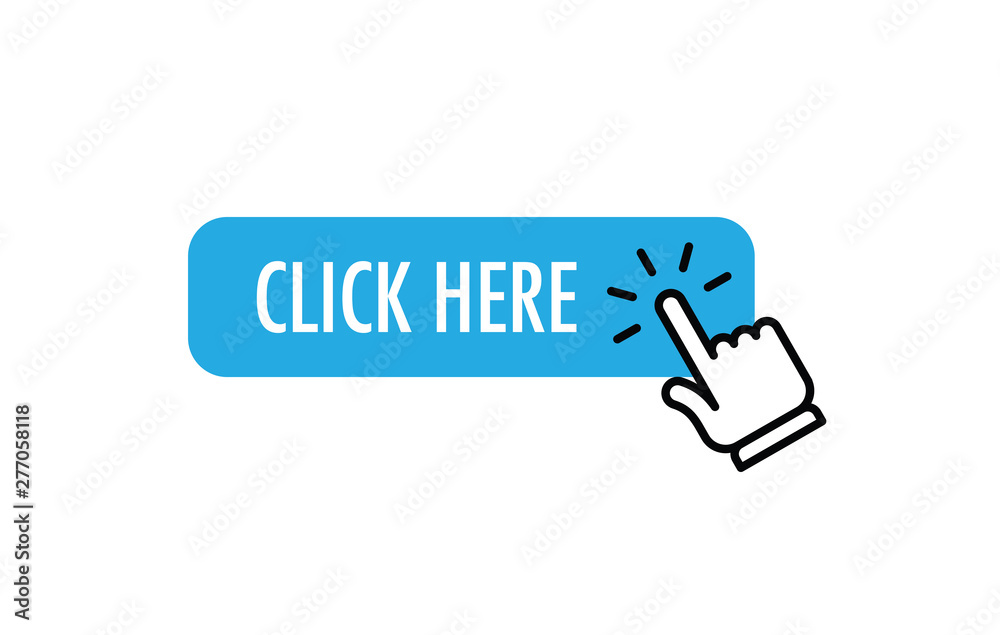 Click here button with hand clicking icon Click here button with hand clicking icon