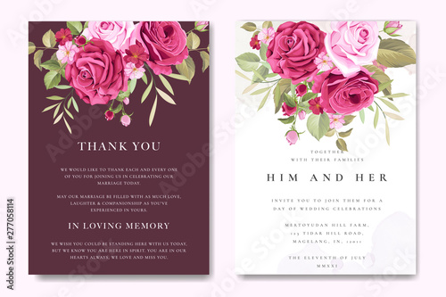 beautiful wedding invitation card with elegant floral and leaves template © lukasdedi