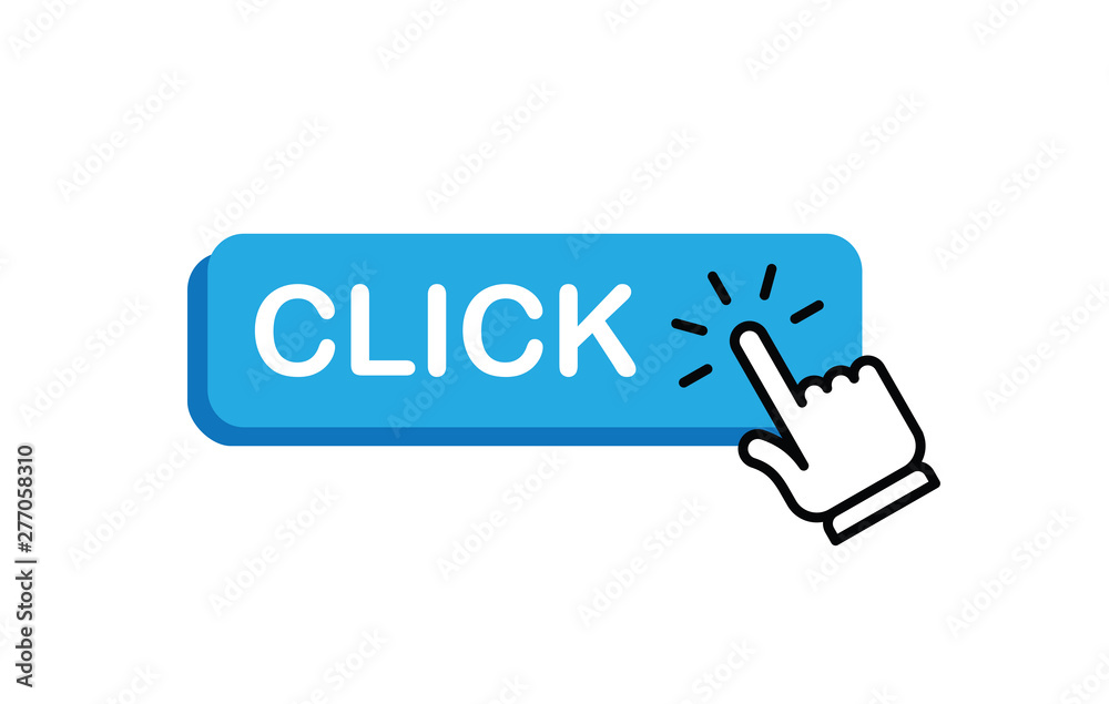Click here button with hand clicking icon Click here button with hand clicking icon