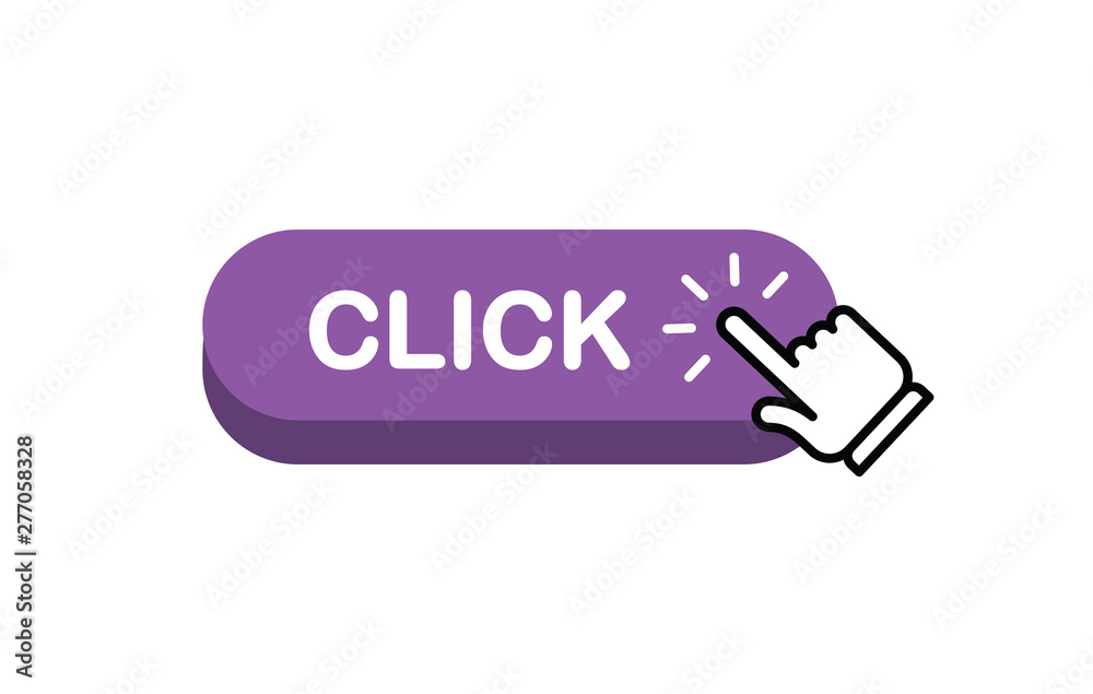 Click here button with hand clicking icon Click here button with hand clicking icon