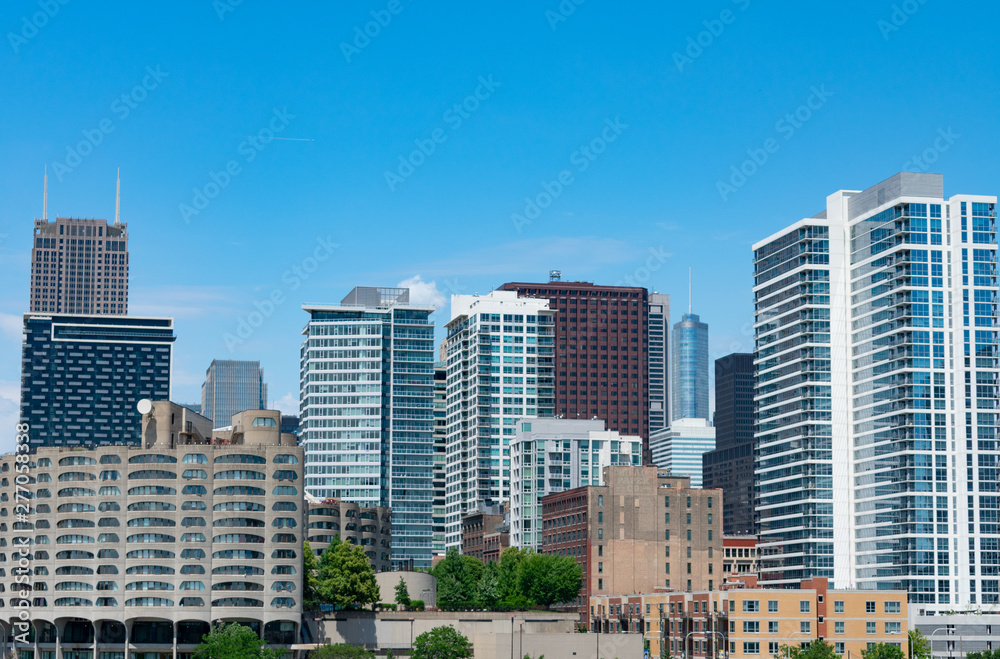 Downtown Chicago Skyline Scene with Office and Residential Buildings Downtown Chicago Skyline Scene with Office and Residential Buildings