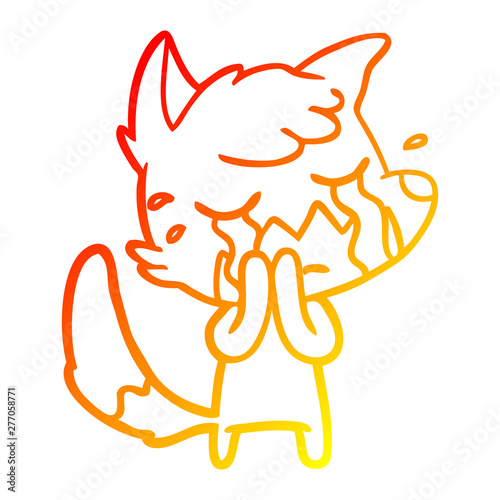 warm gradient line drawing crying fox cartoon