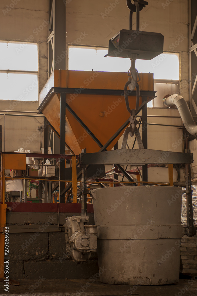 Aluminum plant. aluminum smelting bucket. Safe environmental high-tech processes. Modern smelter. Melting furnace Aluminum plant. aluminum smelting bucket. Safe environmental high-tech processes. Modern smelter. Melting furnace