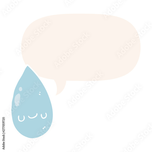 cartoon cute raindrop and speech bubble in retro style