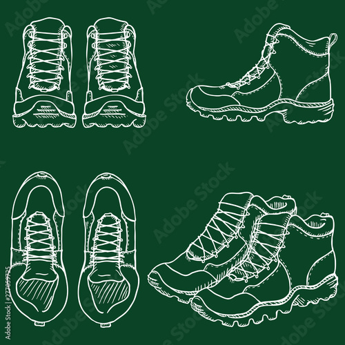Vector Set of Chalk Sketch Illustration - Extreme Hiking Boots