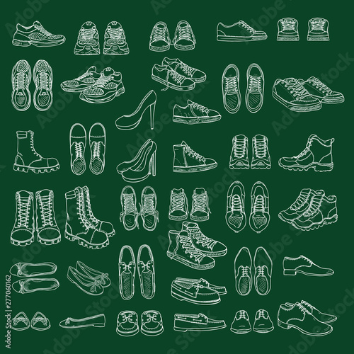 Vector Set of Chalk Sketch Shoes Items