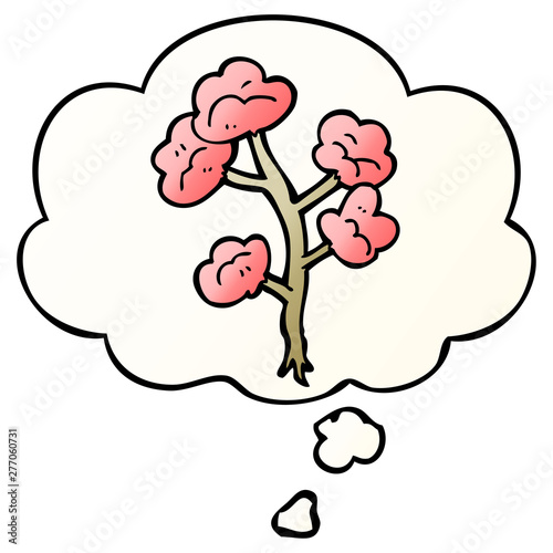 cartoon flowers and thought bubble in smooth gradient style