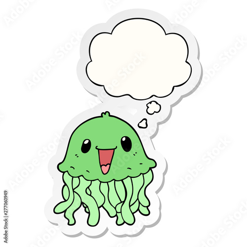 cartoon jellyfish and thought bubble as a printed sticker