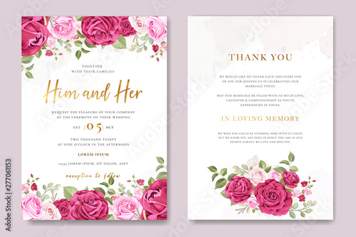beautiful wedding invitation card with elegant floral and leaves template