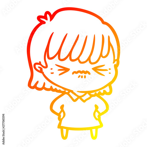 warm gradient line drawing annoyed cartoon girl