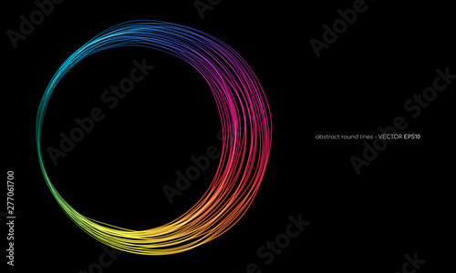 Vector abstract circles lines round frame colorful rainbow isolated on black background with empty space for text