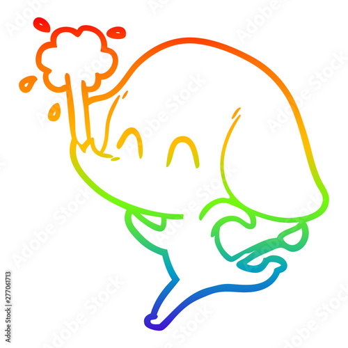 rainbow gradient line drawing cute cartoon elephant spouting water