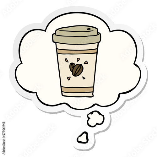 cartoon takeout coffee and thought bubble as a printed sticker