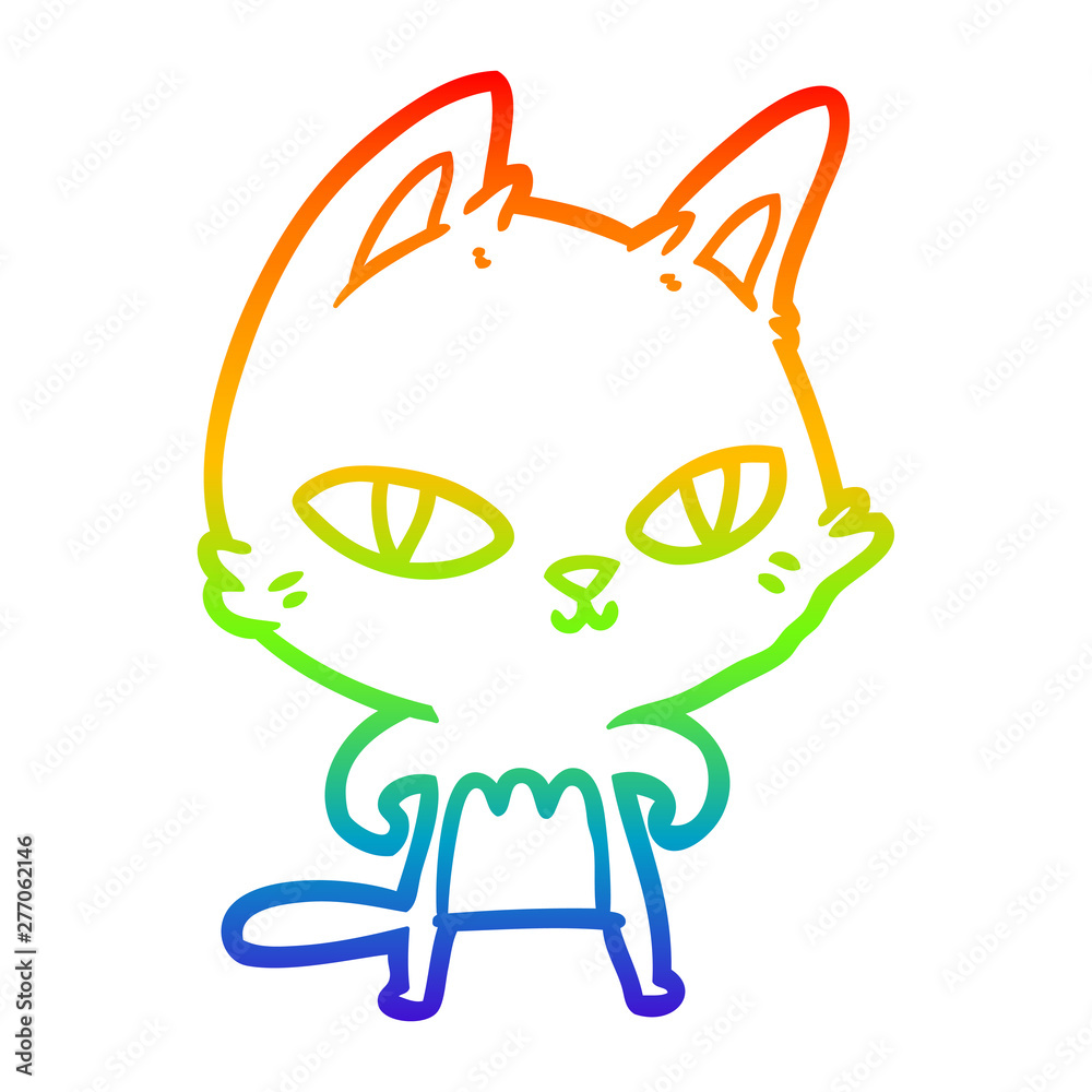 rainbow gradient line drawing cartoon cat staring rainbow gradient line drawing cartoon cat staring