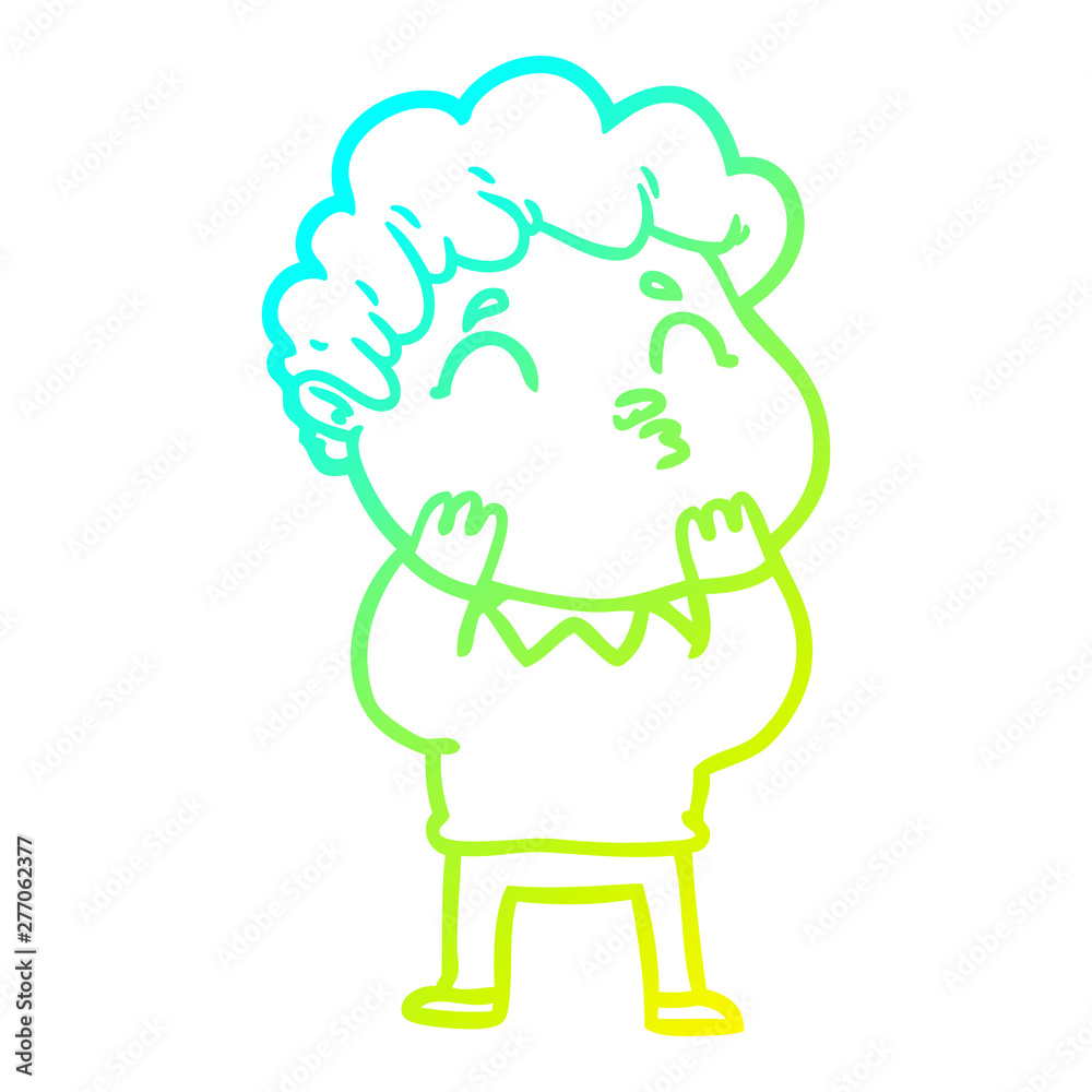 cold gradient line drawing cartoon man pouting