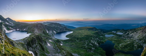 Obraz na plátne Sunrise aerial view of seven rila lakes in Bulgaria