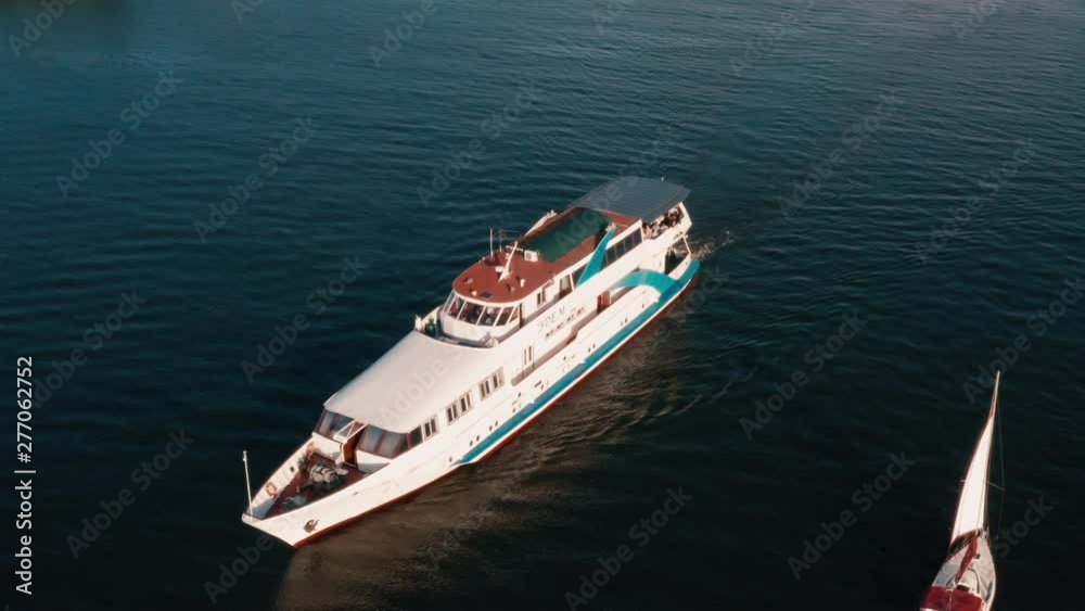 Drone view 4K Span along the yacht suddenly in the frame enters the boat Drone view 4K Span along the yacht suddenly in the frame enters the boat