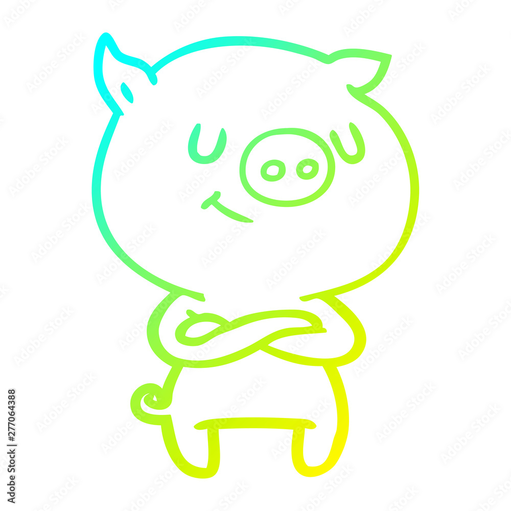 cold gradient line drawing happy cartoon pig with crossed arms cold gradient line drawing happy cartoon pig with crossed arms