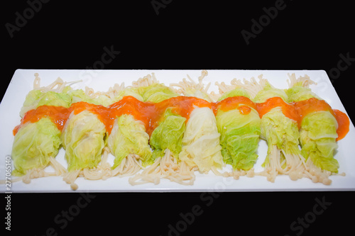 Healthy Food Minced chicken roll in steamed cabbage