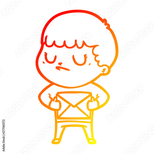 warm gradient line drawing cartoon grumpy boy