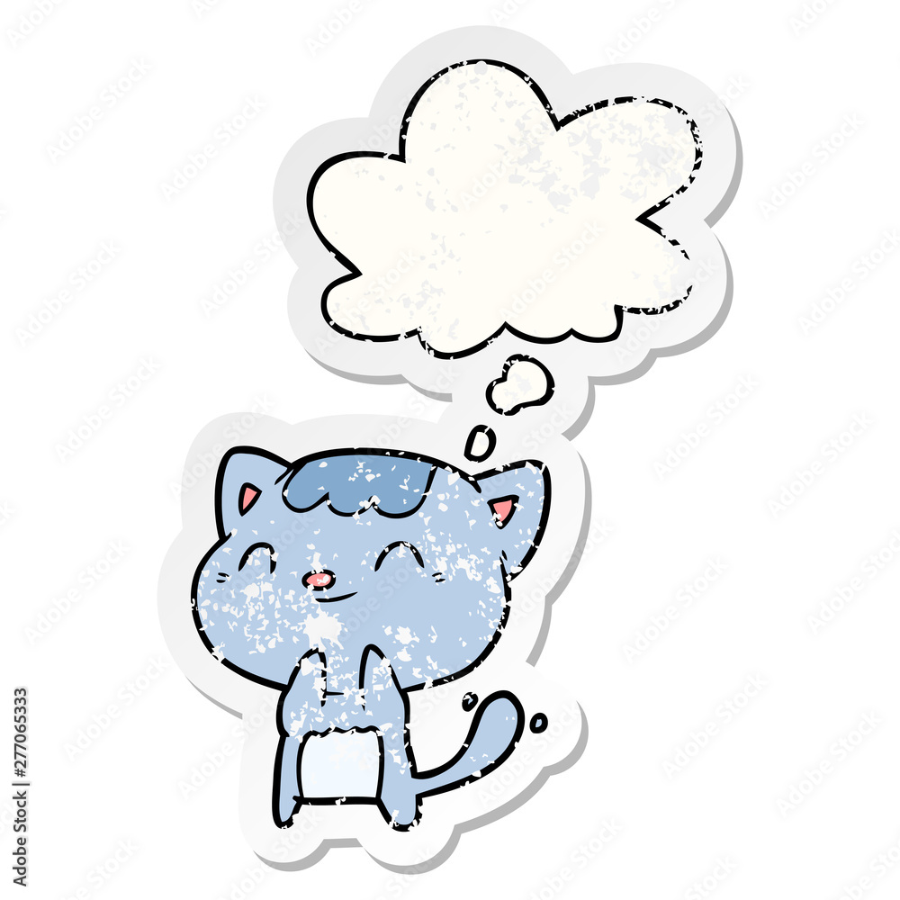 cartoon happy cat and thought bubble as a distressed worn sticker cartoon happy cat and thought bubble as a distressed worn sticker