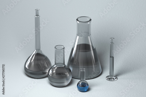 Chemical instruments and reagents in the lab, 3d rendering