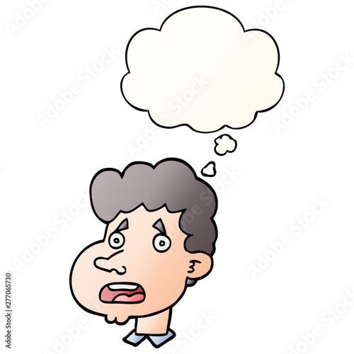 cartoon shocked man and thought bubble in smooth gradient style
