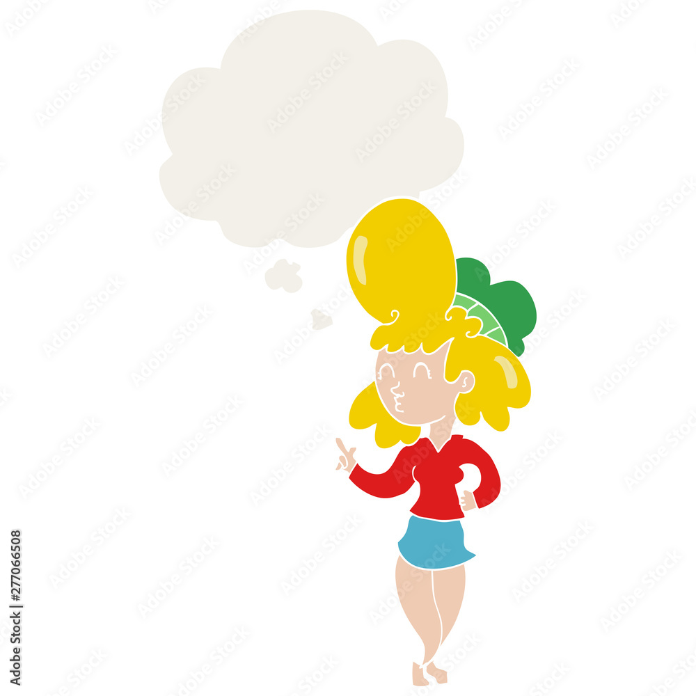 cartoon woman with big hair and thought bubble in retro style cartoon woman with big hair and thought bubble in retro style