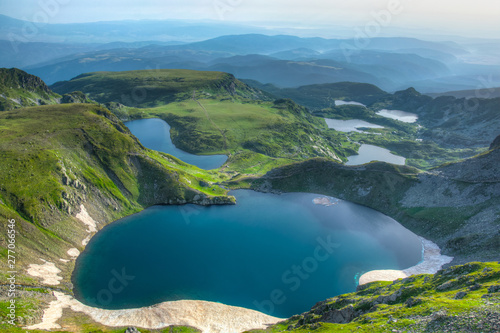 Fototapeta Naklejka Na Ścianę i Meble -  Sunrise aerial view of seven rila lakes in Bulgaria