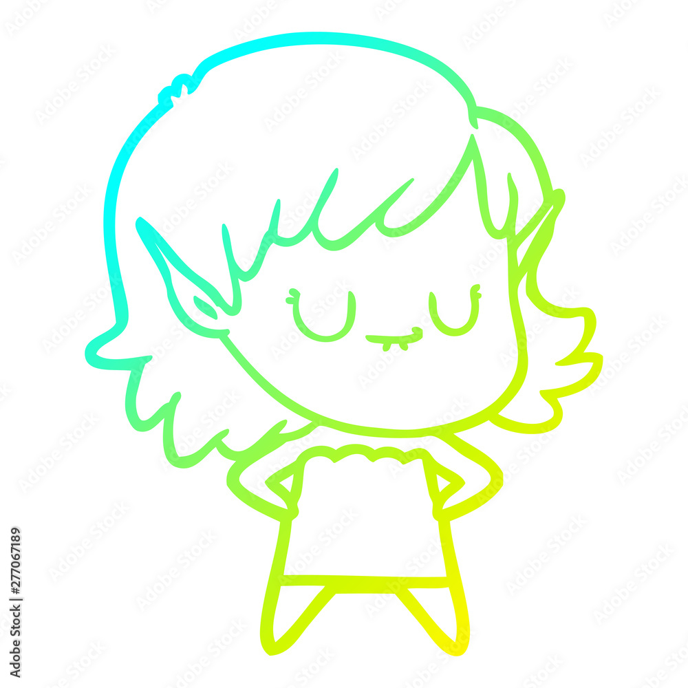 cold gradient line drawing happy cartoon elf girl cold gradient line drawing happy cartoon elf girl