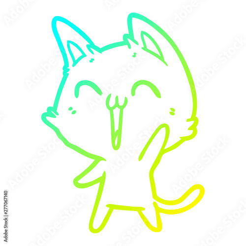 cold gradient line drawing happy cartoon cat meowing