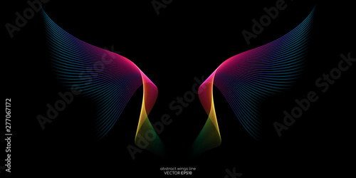 Abstract symmetry wings line rainbow colorful isolated on black background. Vector illustration.