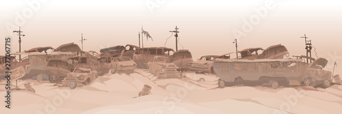 monochrome panoramic background of a dump of various car remains photo