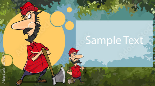 postcard poster with two cartoon dissatisfied woodcutters and a place for text