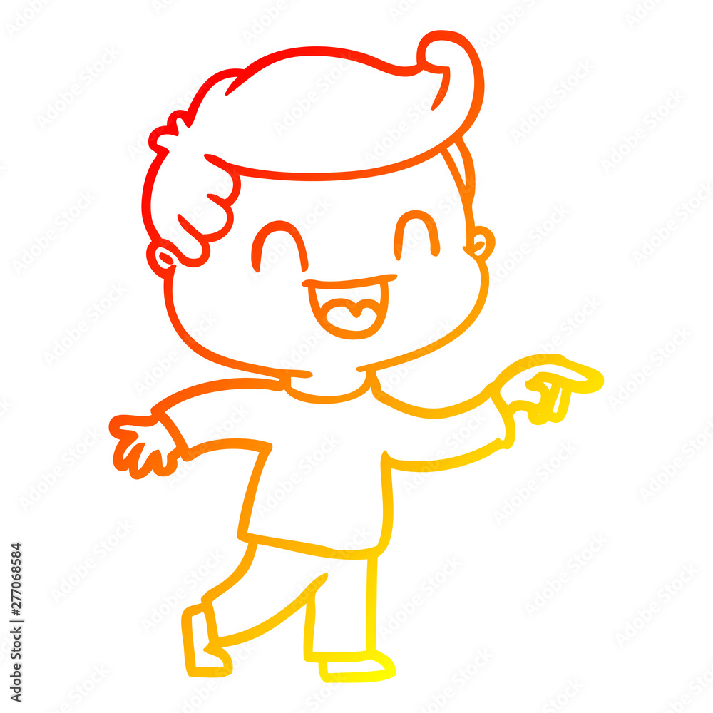 warm gradient line drawing cartoon happy man pointing