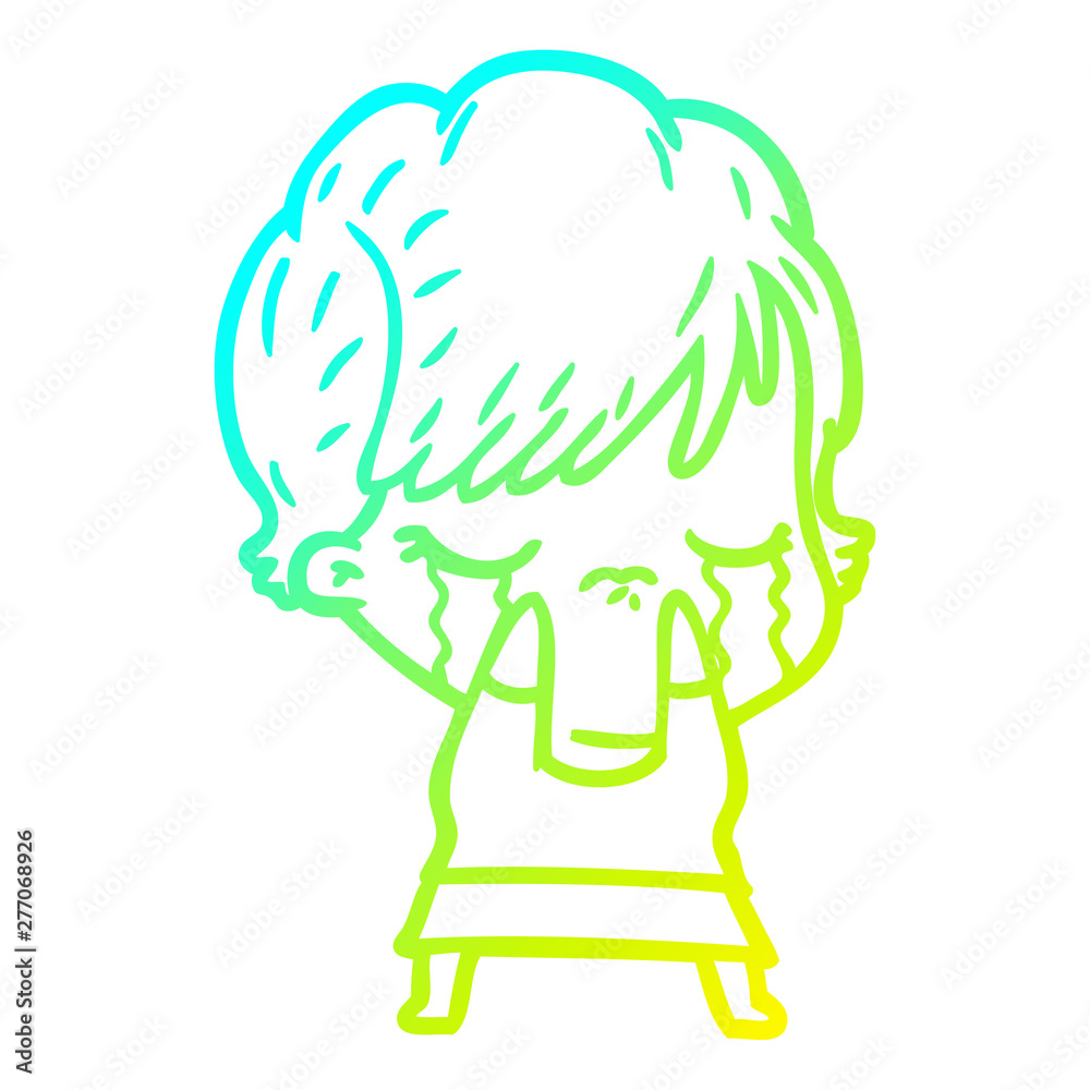 cold gradient line drawing cartoon woman crying