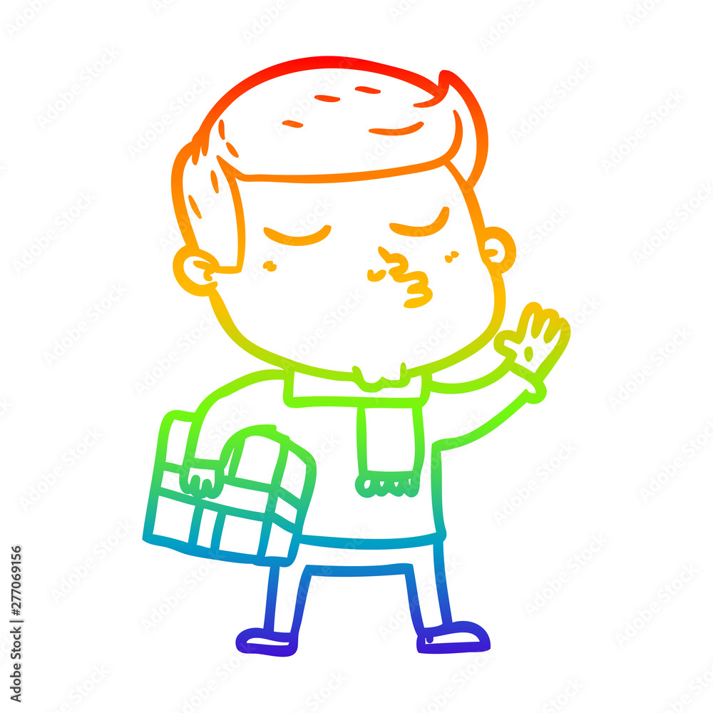 rainbow gradient line drawing cartoon model guy pouting